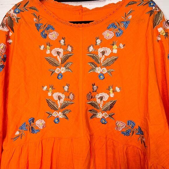 Orange Floral Embroidered Cotton Blouse | Women’s 2X - Picture 3 of 5